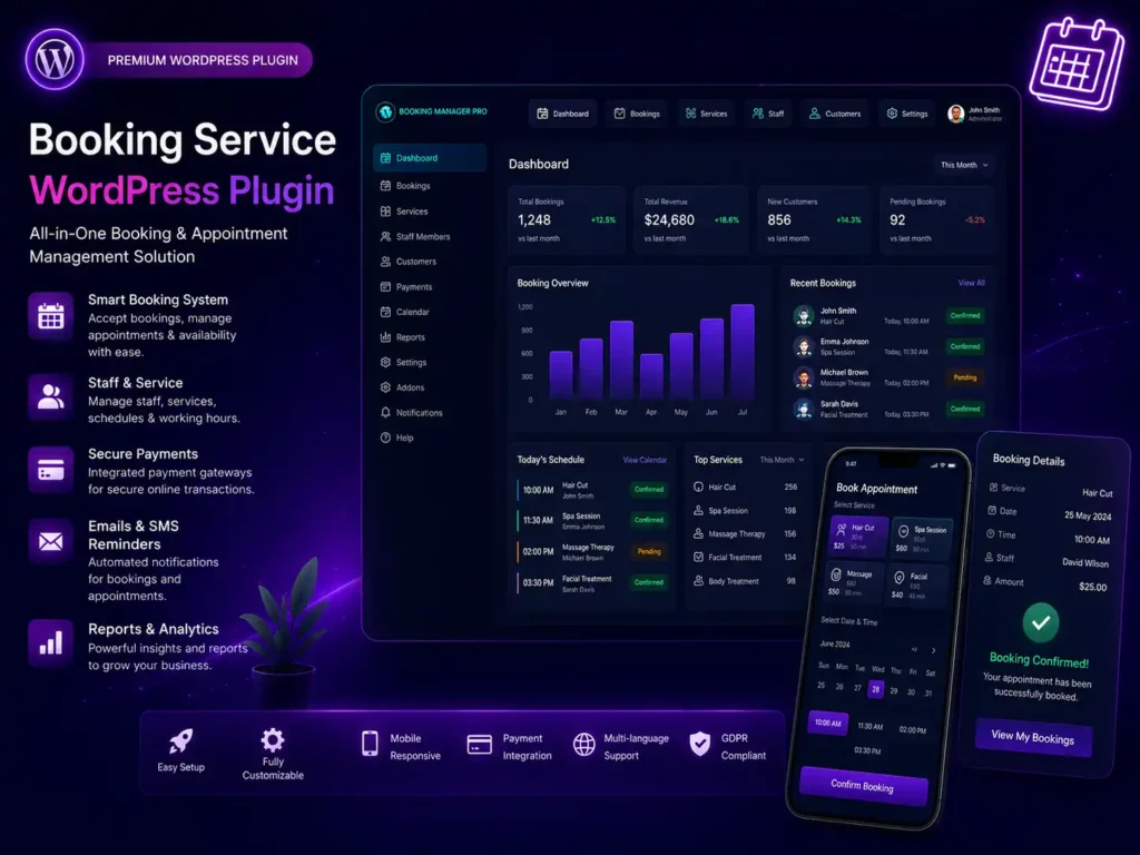 Booking Service WordPress Plugin – All-in-One Appointment Management